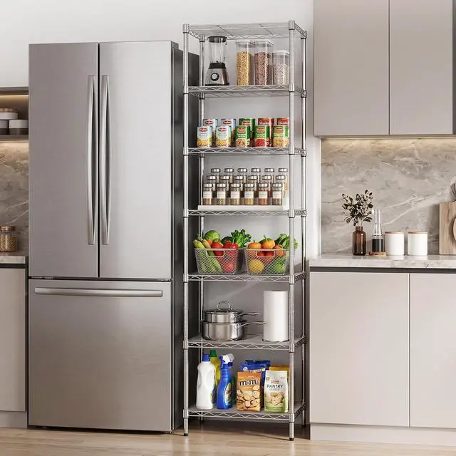 Alt view image 5 of 7 - Finnhomy Heavy Duty 7 Tier Wire Shelving, 18x18x72 inches 7 Shelves Storage Rack with Thicken Steel Tube, Pantry Shelves for Storage, Adjustable Metal Shelving Unit, NSF Certified, Chrome