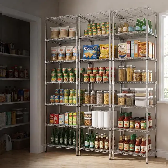 Alt view image 7 of 7 - Finnhomy Heavy Duty 7 Tier Wire Shelving, 18x18x72 inches 7 Shelves Storage Rack with Thicken Steel Tube, Pantry Shelves for Storage, Adjustable Metal Shelving Unit, NSF Certified, Chrome