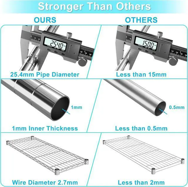 Alt view image 4 of 7 - Auslar 3-Tier Storage Shelves with Casters Heavy Duty Metal Shelving Chrome