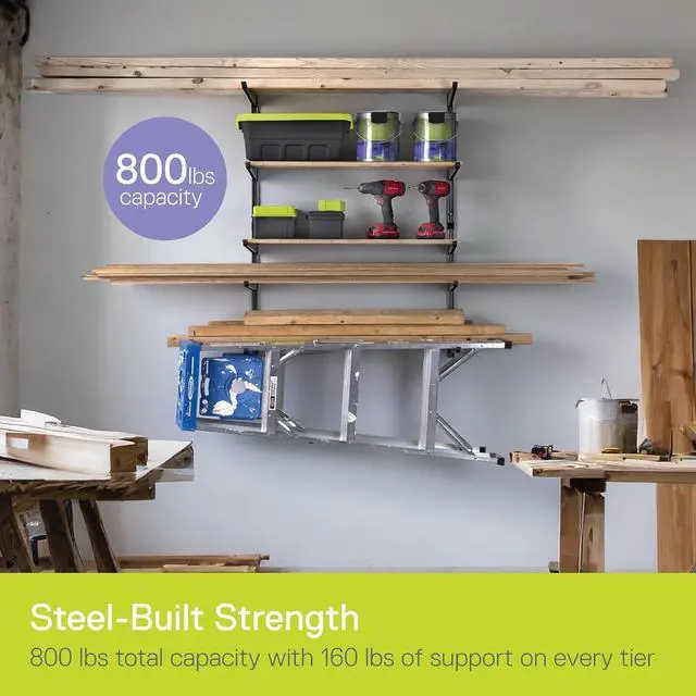 Alt view image 3 of 7 - Delta Heavy Duty Lumber Storage Rack Cycle, Holds Up to 800 lbs - Easy to Install Wood Storage Rack with Fully Adjustable Arms - Steel Construction Storage Solution for Garage, Basement & Pantry