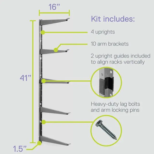 Alt view image 4 of 7 - Delta Heavy Duty Lumber Storage Rack Cycle, Holds Up to 800 lbs - Easy to Install Wood Storage Rack with Fully Adjustable Arms - Steel Construction Storage Solution for Garage, Basement & Pantry
