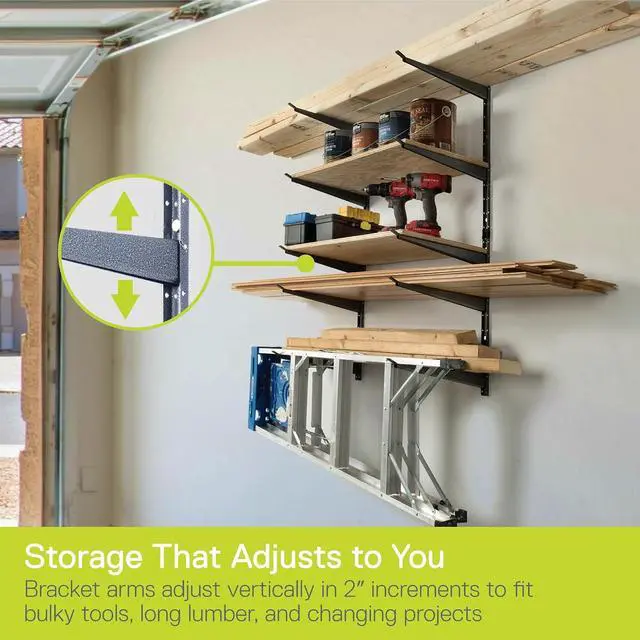 Alt view image 5 of 7 - Delta Heavy Duty Lumber Storage Rack Cycle, Holds Up to 800 lbs - Easy to Install Wood Storage Rack with Fully Adjustable Arms - Steel Construction Storage Solution for Garage, Basement & Pantry