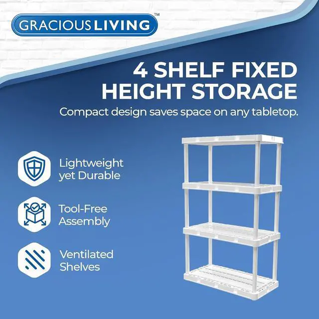 Alt view image 4 of 7 - Gracious Living XL Heavy-Duty Storage Shelves, Knect-A-Shelf 4-Shelf Ventilated Storage Shelving Rack for Home Organization, Black