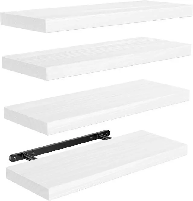 Main image of Amada Paulownia Wood Floating Shelves for Wall, Set of 4, White