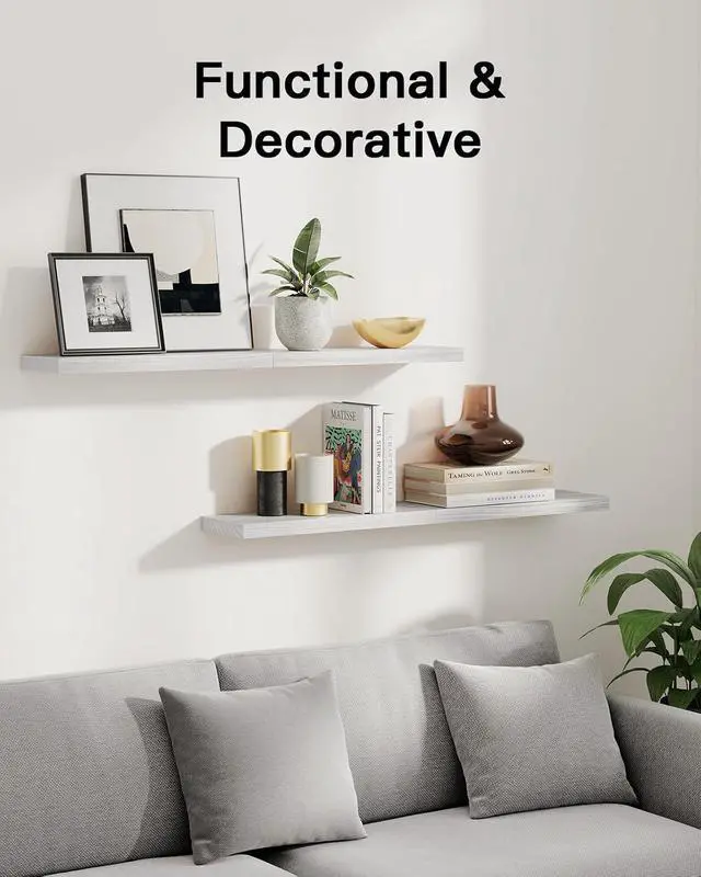 Alt view image 3 of 7 - Amada Paulownia Wood Floating Shelves for Wall, Set of 4, White