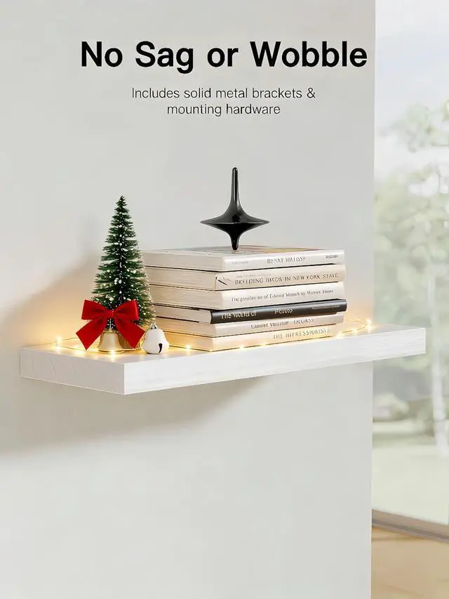 Alt view image 4 of 7 - Amada Paulownia Wood Floating Shelves for Wall, Set of 4, White
