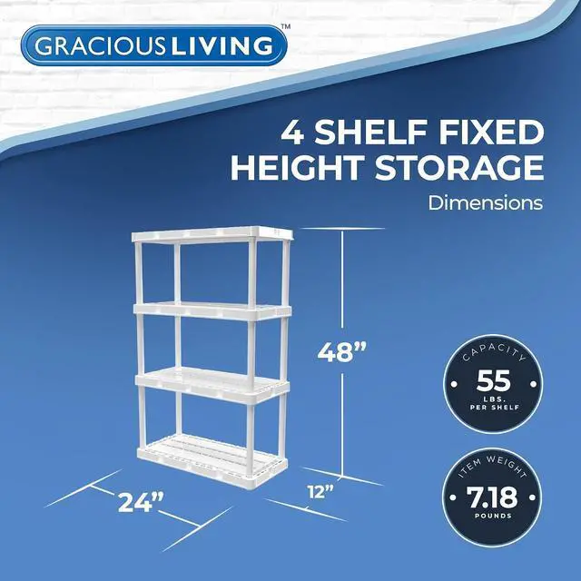 Alt view image 3 of 7 - Gracious Living XL Heavy-Duty Storage Shelves, Knect-A-Shelf 4-Shelf Ventilated Storage Shelving Rack for Home Organization, Black