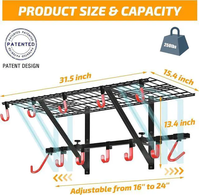 Alt view image 6 of 7 - PLKOW Garage Wall Shelving Includes Bike Hooks, Sturdy Adjustable Garage Shelving Wall Mount Garage/Organizer (Black, 2-Pack)