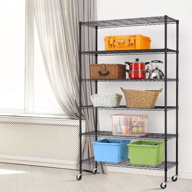 Alt view image 2 of 6 - HCY 6-Tier Storage Shelf Heavy Duty Shelving Unit NSF Height Adjustable Metal Rack with Wheels for Laundry Bathroom Kitchen Garage Pantry Organization 2100 LBS Capacity-82*48*18 inch, (Black)