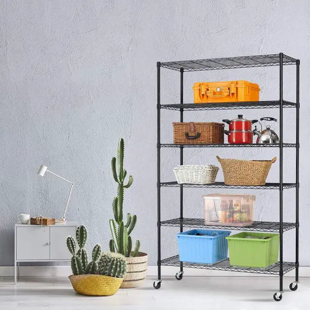 Alt view image 6 of 6 - HCY 6-Tier Storage Shelf Heavy Duty Shelving Unit NSF Height Adjustable Metal Rack with Wheels for Laundry Bathroom Kitchen Garage Pantry Organization 2100 LBS Capacity-82*48*18 inch, (Black)