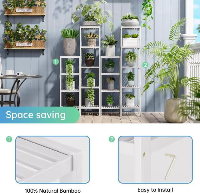 Alt view image 6 of 7 - SMIBUY Bathroom Storage Shelf, 5-Tier Bamboo Rack Organizer, Multifunctional Shelving Unit for Living Room Bedroom Kitchen (White)