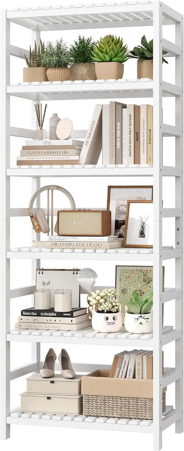Main image of FOTOSOK 6-Tier Bamboo Shelf with Adjustable Shelves, Bamboo Kitchen Cabinet