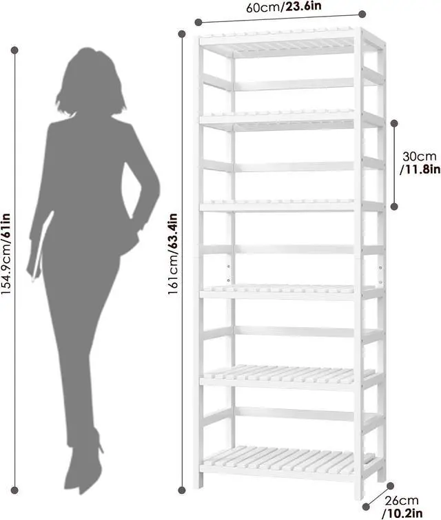 Alt view image 3 of 7 - FOTOSOK 6-Tier Bamboo Shelf with Adjustable Shelves, Bamboo Kitchen Cabinet