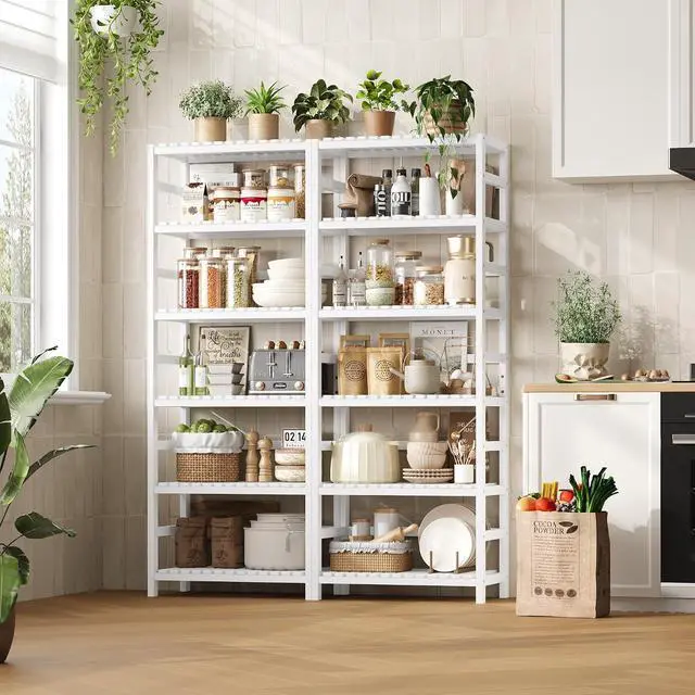 Alt view image 4 of 7 - FOTOSOK 6-Tier Bamboo Shelf with Adjustable Shelves, Bamboo Kitchen Cabinet