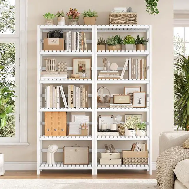 Alt view image 5 of 7 - FOTOSOK 6-Tier Bamboo Shelf with Adjustable Shelves, Bamboo Kitchen Cabinet