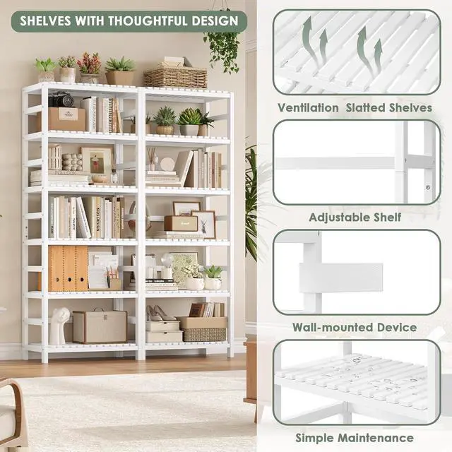 Alt view image 6 of 7 - FOTOSOK 6-Tier Bamboo Shelf with Adjustable Shelves, Bamboo Kitchen Cabinet