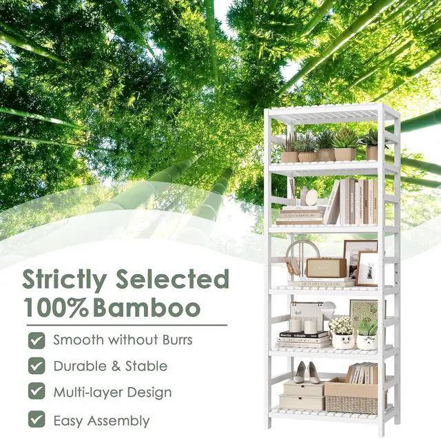 Alt view image 7 of 7 - FOTOSOK 6-Tier Bamboo Shelf with Adjustable Shelves, Bamboo Kitchen Cabinet