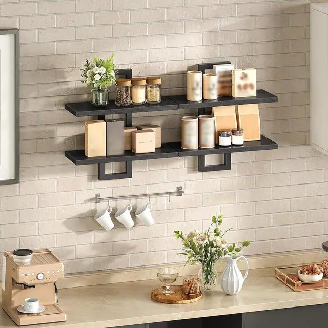 Alt view image 2 of 7 - HOOBRO Floating Shelves, 15 Inch Wall Shelf Set of 2, Wall Mounted Storage Shelves 2-Tier, Hanging Bathroom Shelves, for Living Room, Bedroom, Bathroom, Kitchen, Black BK32BJ01