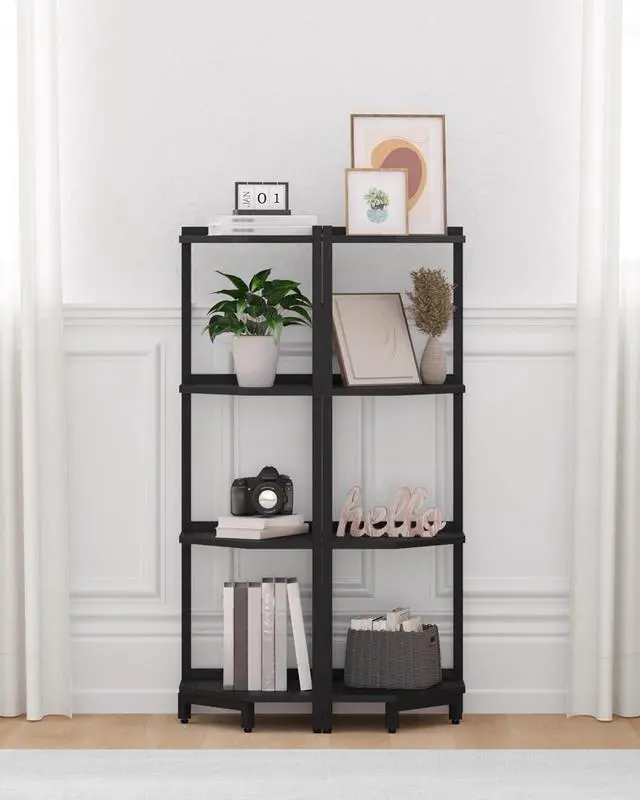 Alt view image 6 of 7 - Hzuaneri Corner Shelf Stand 4-Tier Corner Bookshelf Storage Standing Shelf