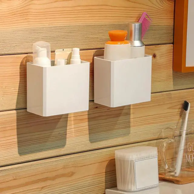 Alt view image 2 of 7 - Suclain 8 Pcs Wall Mounted Organizer Floating Shelf Wall Bin, White