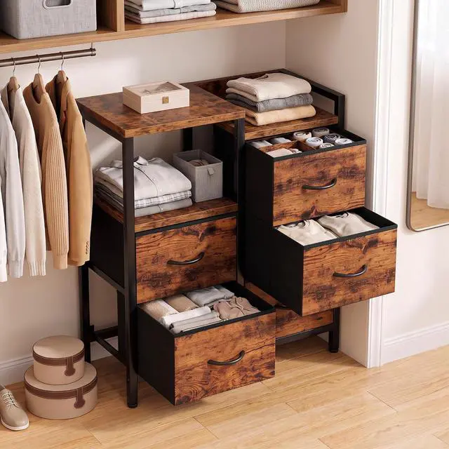 Alt view image 5 of 7 - Furnulem Rustic Brown Dressers for Bedroom, 5 Drawer Dresser for Closet