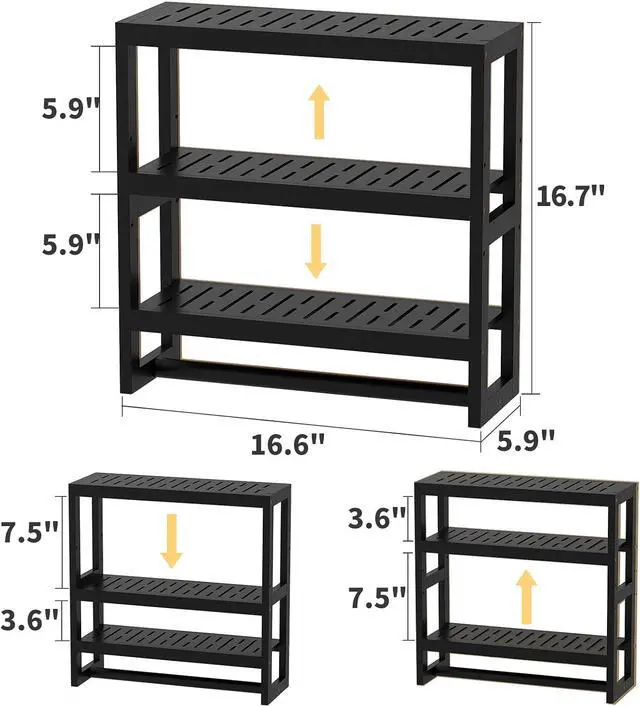 Alt view image 2 of 7 - Bathroom Shelves with Hanging Bar Over Toilet Storage - Adjustable Wall Organizer (Black)