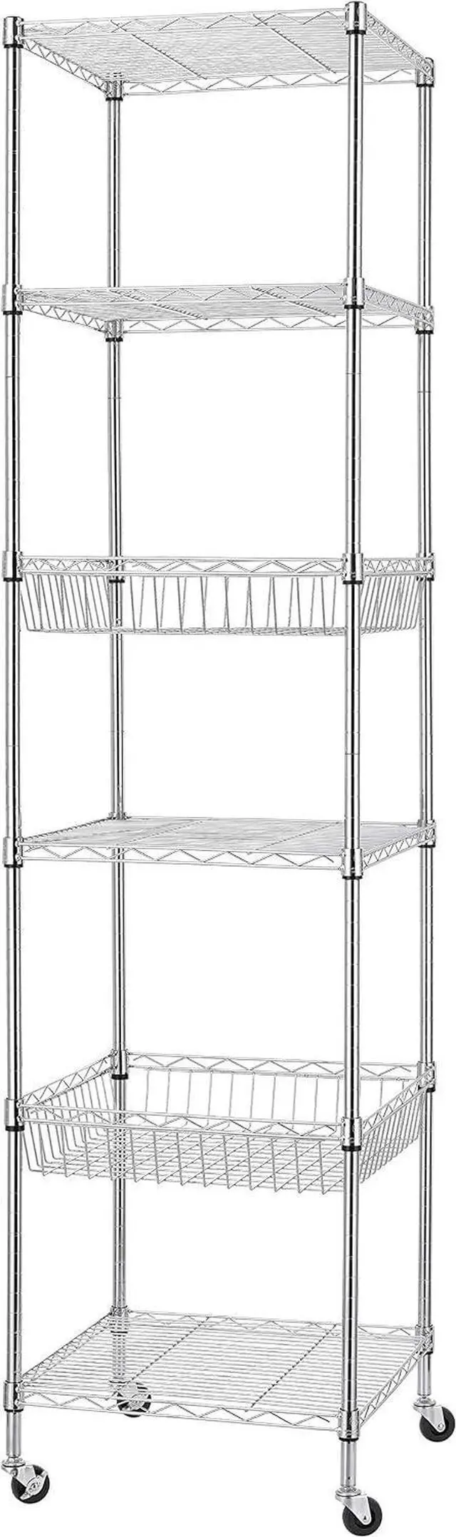 Main image of Finnhomy Heavy Duty 6 Tier Wire Shelving Unit with Wheels 18x18x72-inches 6 Shelves Storage Rack Thicken Steel Tube, Adjustable Shelving Rack for Kitchen Bathroom Office, NSF Certified, Chrome