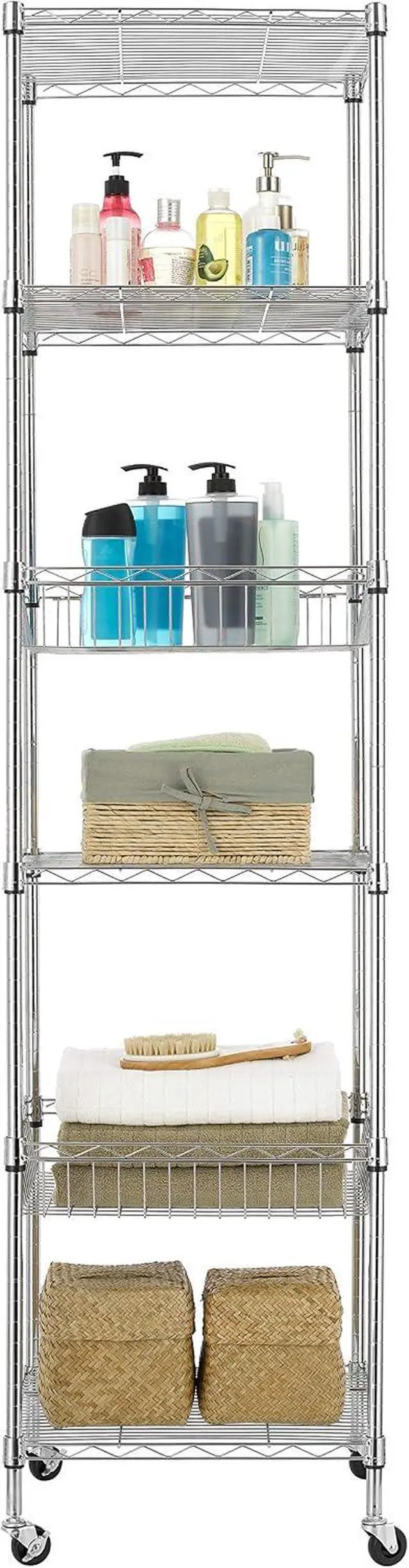 Alt view image 6 of 7 - Finnhomy Heavy Duty 6 Tier Wire Shelving Unit with Wheels 18x18x72-inches 6 Shelves Storage Rack Thicken Steel Tube, Adjustable Shelving Rack for Kitchen Bathroom Office, NSF Certified, Chrome