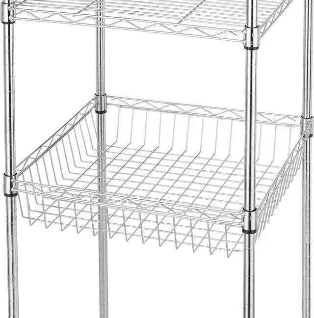 Alt view image 7 of 7 - Finnhomy Heavy Duty 6 Tier Wire Shelving Unit with Wheels 18x18x72-inches 6 Shelves Storage Rack Thicken Steel Tube, Adjustable Shelving Rack for Kitchen Bathroom Office, NSF Certified, Chrome