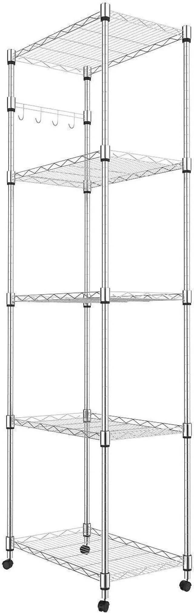 Main image of Homdox 5 Tier Steel Wire Shelving Unit on Wheels,Chrome Shelves for Garage Kitchen Living Room,Heavy Duty Shelving Rack, 23.2 x 13.8 x 72 inch (L x W x H)