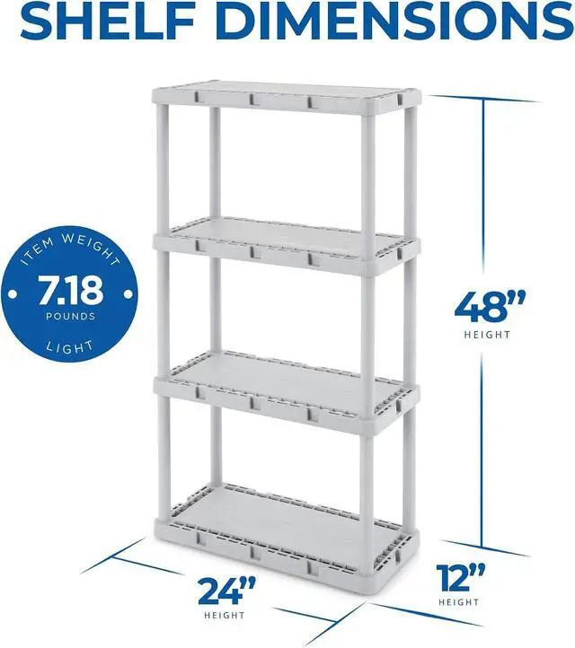 Alt view image 3 of 7 - Gracious Living 4 Shelf Knect-A-Shelf Ventilated Light Duty Storage Unit Organizer System for Home, Garage, Basement, and Laundry, Gray.