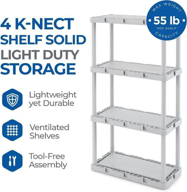 Alt view image 4 of 7 - Gracious Living 4 Shelf Knect-A-Shelf Ventilated Light Duty Storage Unit Organizer System for Home, Garage, Basement, and Laundry, Gray.