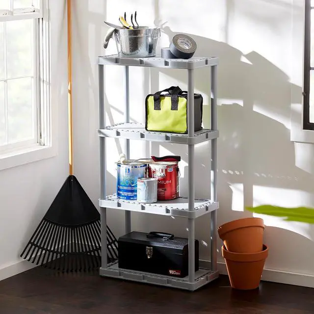 Alt view image 5 of 7 - Gracious Living 4 Shelf Knect-A-Shelf Ventilated Light Duty Storage Unit Organizer System for Home, Garage, Basement, and Laundry, Gray.