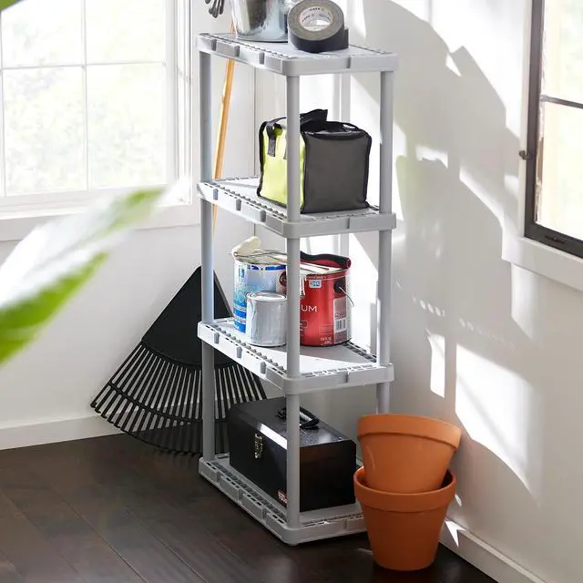 Alt view image 6 of 7 - Gracious Living 4 Shelf Knect-A-Shelf Ventilated Light Duty Storage Unit Organizer System for Home, Garage, Basement, and Laundry, Gray.