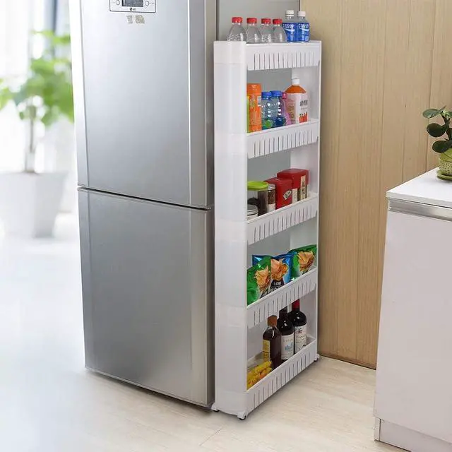 Alt view image 2 of 7 - Laundry Room Organizer, Mobile Shelving Unit Organizer with 5 Large Storage Baskets, Gap Storage Slim Slide Out Pantry Storage Rack for Narrow Spaces