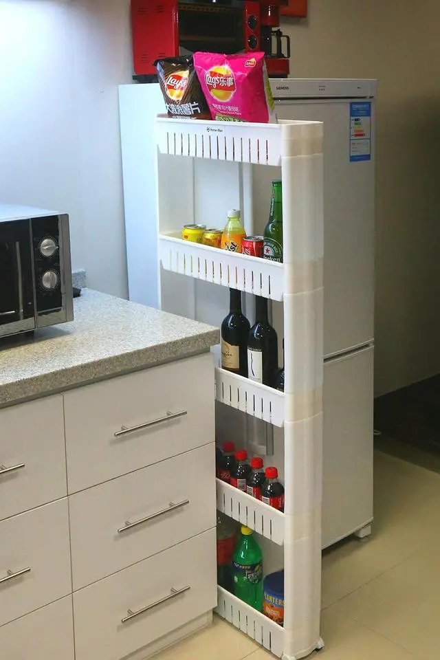 Alt view image 7 of 7 - Laundry Room Organizer, Mobile Shelving Unit Organizer with 5 Large Storage Baskets, Gap Storage Slim Slide Out Pantry Storage Rack for Narrow Spaces