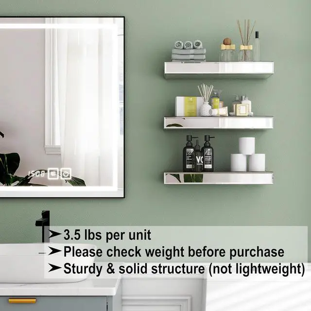 Alt view image 4 of 7 - SHYFOY Mirrored Floating Shelves for Wall, Set of 3, Silver
