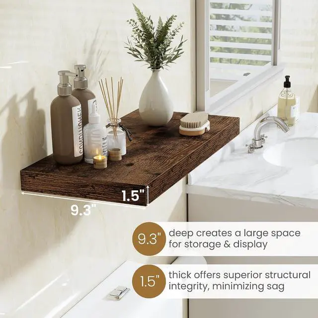 Alt view image 4 of 7 - Fun Memories Floating Shelves 24 Inch Long, 9.3 Inch Deep Floating Shelf for Lving Room, Bedoom, Kitchen, Deep Wall Shelves for Bathroom, 2 Pack Storage Display Shelf for Books, Decors, Rustic Brown