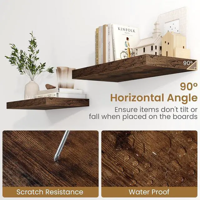 Alt view image 5 of 7 - Fun Memories Floating Shelves 24 Inch Long, 9.3 Inch Deep Floating Shelf for Lving Room, Bedoom, Kitchen, Deep Wall Shelves for Bathroom, 2 Pack Storage Display Shelf for Books, Decors, Rustic Brown