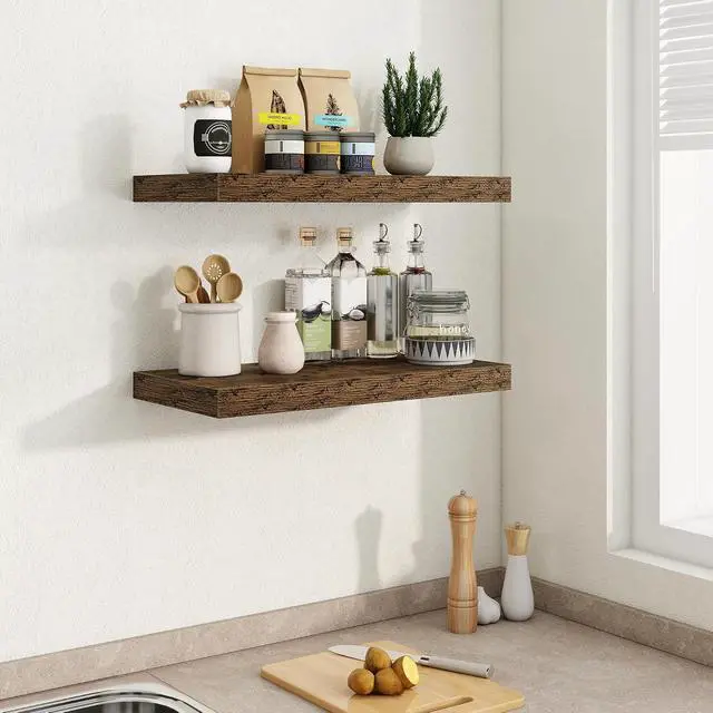 Alt view image 6 of 7 - Fun Memories Floating Shelves 24 Inch Long, 9.3 Inch Deep Floating Shelf for Lving Room, Bedoom, Kitchen, Deep Wall Shelves for Bathroom, 2 Pack Storage Display Shelf for Books, Decors, Rustic Brown