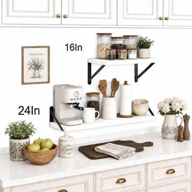 Alt view image 7 of 7 - SAUMONIER Floating Shelves Bookshelf for Bedroom Bathroom Living Room Wood Wall Mounted Wide Deep Storage, White Painted 24 Inch Shelves Set of 2