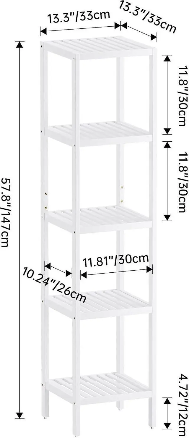 Alt view image 3 of 7 - SMIBUY Bathroom Storage Shelf, 5-Tier Bamboo Rack Organizer, Multifunctional Shelving Unit for Living Room Bedroom Kitchen (White)