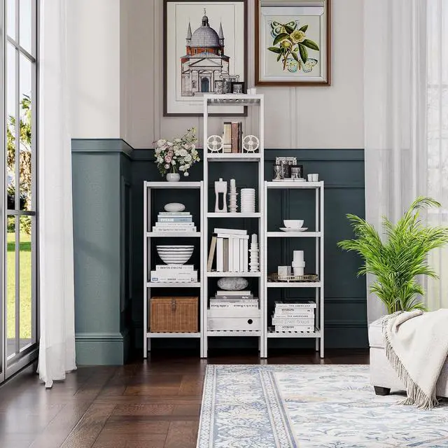 Alt view image 5 of 7 - SMIBUY Bathroom Storage Shelf, 5-Tier Bamboo Rack Organizer, Multifunctional Shelving Unit for Living Room Bedroom Kitchen (White)