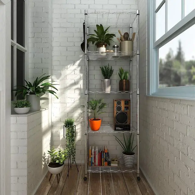 Alt view image 2 of 7 - Homdox 5 Tier Steel Wire Shelving Unit on Wheels,Chrome Shelves for Garage Kitchen Living Room,Heavy Duty Shelving Rack, 23.2 x 13.8 x 72 inch (L x W x H)