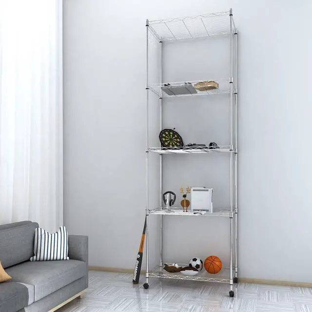 Alt view image 4 of 7 - Homdox 5 Tier Steel Wire Shelving Unit on Wheels,Chrome Shelves for Garage Kitchen Living Room,Heavy Duty Shelving Rack, 23.2 x 13.8 x 72 inch (L x W x H)
