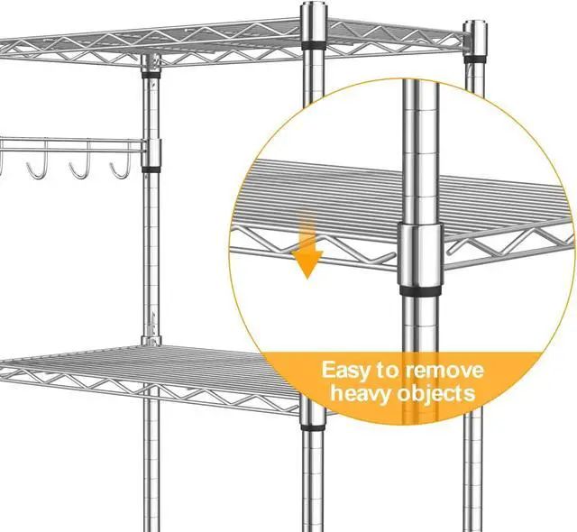 Alt view image 7 of 7 - Homdox 5 Tier Steel Wire Shelving Unit on Wheels,Chrome Shelves for Garage Kitchen Living Room,Heavy Duty Shelving Rack, 23.2 x 13.8 x 72 inch (L x W x H)