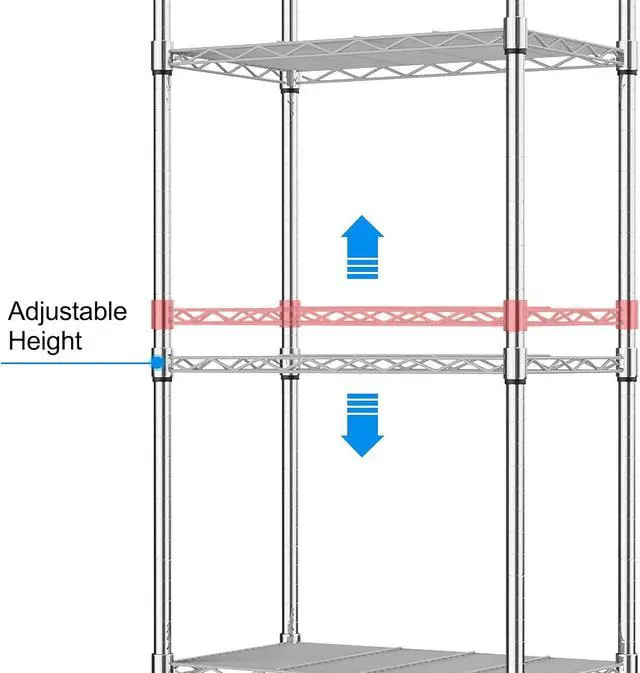 Alt view image 6 of 7 - Homdox 5 Tier Steel Wire Shelving Unit on Wheels,Chrome Shelves for Garage Kitchen Living Room,Heavy Duty Shelving Rack, 23.2 x 13.8 x 72 inch (L x W x H)
