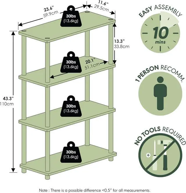 Alt view image 3 of 7 - Furinno Turn-N-Tube Toolless 4-Tier Storage Shelves, Beech