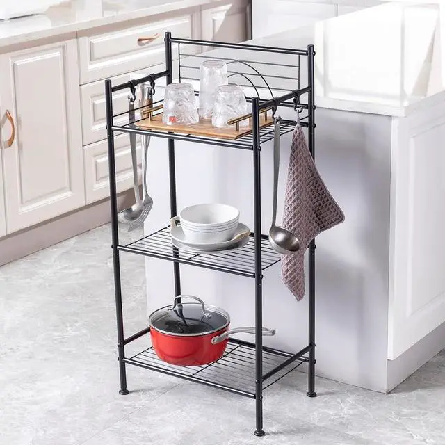 Alt view image 4 of 7 - L&H UNICO 3-Tier Free Standing Wire Rack Durable Metal Shelving Storage Unit with Adjustable Feet 4-Hook for Bathroom Laundry Kitchen Office, Black