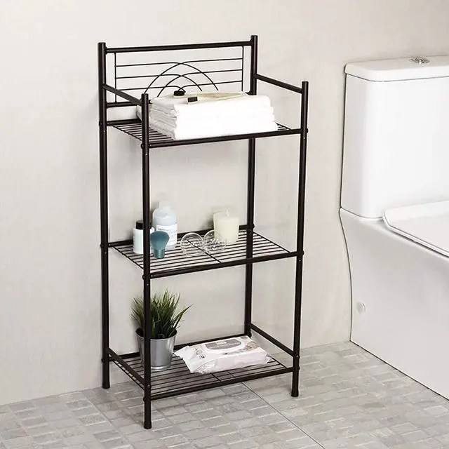 Alt view image 5 of 7 - L&H UNICO 3-Tier Free Standing Wire Rack Durable Metal Shelving Storage Unit with Adjustable Feet 4-Hook for Bathroom Laundry Kitchen Office, Black